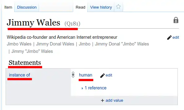 Example of an item page with statement: Jimmy Wales