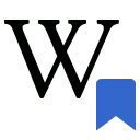 Icon for the Wikipedia Reading List browser extension. Depicted is a black "W" followed by a smaller blue bookmark icon.
