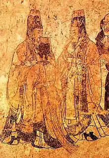 Image 17Tang dynasty mural from Li Xian's tomb in Qianling showing Han nobility clothing of the era. (from Chinese culture)