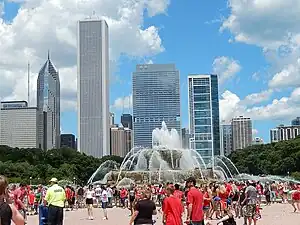 Image 49People walking around Buckingham Fountain to attend a rally (2013)  (from Culture of Chicago)