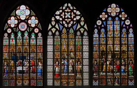 Image 10Stained glass windows by Jean-Baptiste CapronnierWindows: Jean-Baptiste Capronnier; photograph: Joaquim Alves GasparThree scenes of the legend of the Miraculous Sacrament in stained glass windows in the Cathédrale Saints-Michel-et-Gudule of Brussels by Jean-Baptiste Capronnier (c. 1870). The contributions of Capronnier (1814–1891) helped lead to a revival in glass painting.More selected pictures