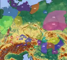 Cultures of the early Bronze Age in Central Europe. Hatvan culture marked with 16.