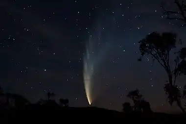 Image 18Comet McNaughtPhoto credit: Fir0002Comet C/2006 P1 (McNaught), as seen from Swifts Creek, Victoria, Australia. This non-periodic comet, the  brightest in over 40 years, was discovered on August 7, 2006 by British-Australian astronomer Robert H. McNaught. It was first visible in the northern hemisphere, reaching perihelion on January 12, 2007 at a distance of 0.17 AU.More selected pictures