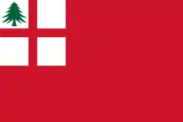 The first flag (and ensign) of New England, used by Colonial merchant ships sailing out of New England ports, 1686-c. 1737.