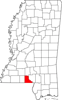 Map of Mississippi highlighting Walthall County