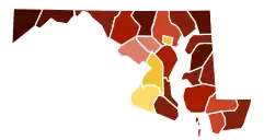 Image 25Map of counties in Maryland by racial plurality, according to 2020 U.S. census findings 
 

Non-Hispanic White  40–50%  50–60%  60–70%  70–80%  80–90%  90%+
Black or African American  50–60%  60–70% 
 (from Maryland)