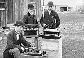 Image 45British Post Office engineers inspect Guglielmo Marconi's wireless telegraphy (radio) equipment in 1897. (from History of radio)