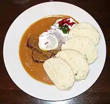 Image 40Svíčková na smetaně (Marinated sirloin), served here with dumplings and cream (from Czech cuisine)