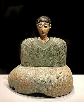 Seated Goddess, an example of a "Bactrian princess", Bronze Age Bactria, Bactria–Margiana Archaeological Complex, circa 2000 BC. chlorite and limestone. Central Asian art, Miho Museum, Japan.