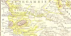 Map of the 1881 edition of Richard Andrees' atlas showing the location of Combo at the Center-Left of the map