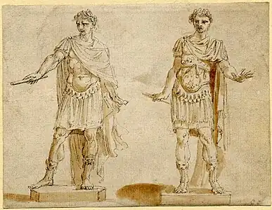 Studies for a statue of a figure in Roman dress, by Peter van Dievoet, in the British Museum, London