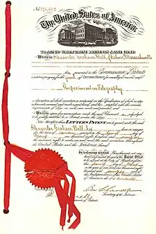 Image 12The master telephone patent, 174465, granted to Bell, March 7, 1876 (from History of telecommunication)
