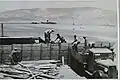 Masada under construction 1937, Shaʽar HaGolan in distance