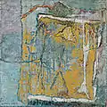 Artificial Flower on a Naples Yellow Background, 1978–1980, Oil on paper laid down on wooden board, 45 x 46 cm.