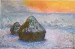 Wheatstacks (Sunset, Snow Effect), 1890–91. Oil on canvas. Art Institute of Chicago. W1278