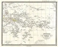 An 1855 German map showing Ganges Island east of the Bonin Islands ("Munin-Sima")