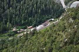 Versam-Safien station on the valley floor.