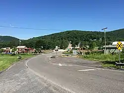 West Virginia Route 42 in Blaine. Kitzmiller, Maryland can be seen in the distance, across the bridge over the North Branch Potomac River