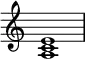 {
\override Score.TimeSignature #'stencil = ##f
\relative c' {
\clef treble
\time 4/4
\key c \major
<a c e>1
} }