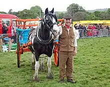 Image 18Mr Pack dressed in traditional Yorkshire attire takes his horse, Danny, for a turn of the field in front of the crowd at Otley Show. (from Culture of Yorkshire)