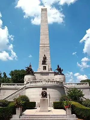 Image 30The Lincoln Tomb in Oak Ridge Cemetery, Springfield, where Abraham Lincoln is buried alongside Mary Todd Lincoln and three of their sons. The tomb, designed by Larkin Goldsmith Mead, was completed in 1874. Photo credit: David Jones (from Portal:Illinois/Selected picture)