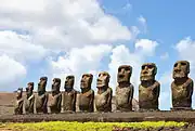 Stone statues of human heads and torsos (from Human history)
