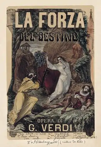 Image 20La forza del destino poster, by Charles Lecocq (restored by Adam Cuerden) (from Wikipedia:Featured pictures/Culture, entertainment, and lifestyle/Theatre)
