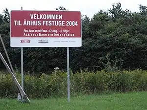 Photo taken in Århus, modified to read "All your base are belong to us"