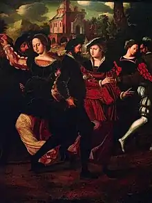 Elegant couples dancing in a landscape, date unknown. Currently exhibited at the Utah Museum of Fine Arts (UMFA).