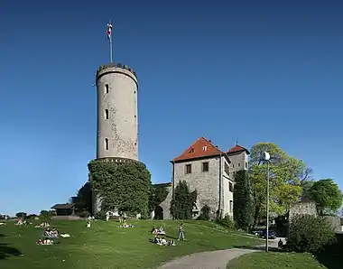 Image 21Sparrenburg CastlePhoto credit: Daniel SchwenSparrenburg Castle, located in Bielefeld, Germany, as seen from the western lawn. The castle was constructed between 1240 and 1250 by the Counts of Ravensberg. The castle has been rebuilt many times. Although often under siege, it was never stormed. After extensive restoration work, the castle now presents itself as an imposing historic site.