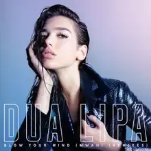 Dua Lipa wearing a scaled jacket, resting her head on her hand with wet hair over a blue-purple background. The song title appears at the bottom and her name appears above it in big block letters.