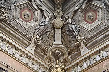 Neoclassical acanthuses on the ceiling of the Salon des Sept cheminées, Louvre Palace, Paris, by Francisque Duret, 1851
