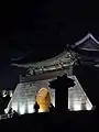 Nighttime view of the western face