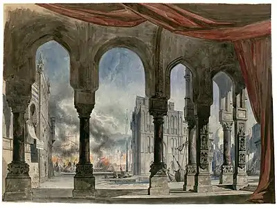 Image 37Set design for Act 5 of La reine de Chypre, by Charles-Antoine Cambon (restored by Adam Cuerden) (from Wikipedia:Featured pictures/Culture, entertainment, and lifestyle/Theatre)
