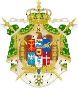 The coat of arms of Napoleon's Kingdom of Italy, including many symbols of Italian cities and the Imperial Eagle.