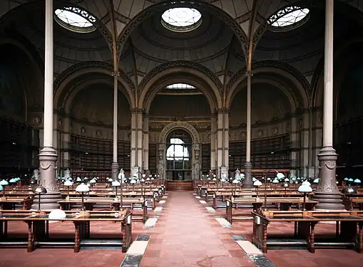 The reading room of the Bibliothèque Nationale de France, Richelieu site (1854-1875), was designed by Henri Labrouste