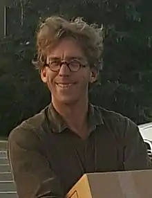 Fred Pellerin photographed in St. Eustache, Québec, Canada outside La Petite Église.