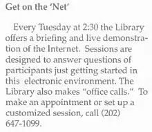 Image 61997 advertisement in State Magazine by the US State Department Library for sessions introducing the then-unfamiliar Web. (from History of the World Wide Web)