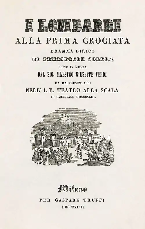 Image 160Title page of I Lombardi alla prima crociata, author unknown (restored by Adam Cuerden) (from Wikipedia:Featured pictures/Culture, entertainment, and lifestyle/Theatre)