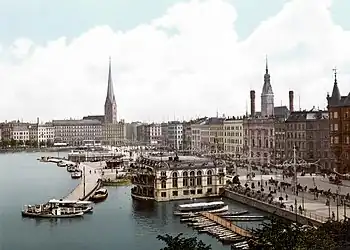 Image 1Hamburg's central promenade Jungfernstieg on River Alster in 1900.