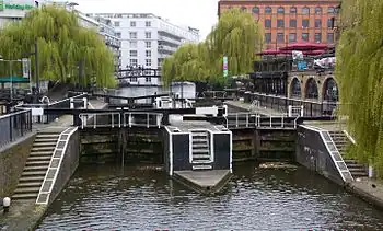 Image 33Camden Lock or Hampstead Road Lock in Camden Town, north London is the only twin lock on the Regents Canal.