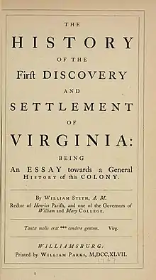 1747 History of Discovery and Settlement of Virginia