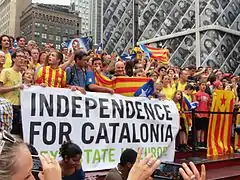 Pro-independence protest in Times Square, New York City, on 31 August