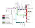 Isle of Wight railways diagram, showing closed and reopened lines and new stations