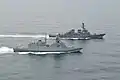Italian frigate Alpino underway with USS Gonzalez in the Atlantic Ocean on 17 May 2018