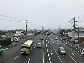 Japan National Route 190 from footbridge of Osawa West Crossroads.jpg