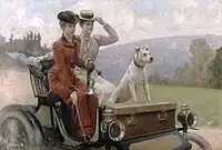 The Goldsmith Ladies in the Bois de Boulogne in 1897 on a Peugeot cart (1901)