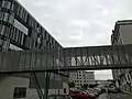 Glass walkway linking the two buildings