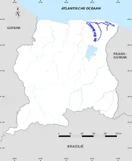 Map of Commewijne River in Suriname