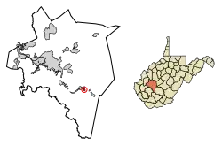 Location of Glasgow in Kanawha County, West Virginia.